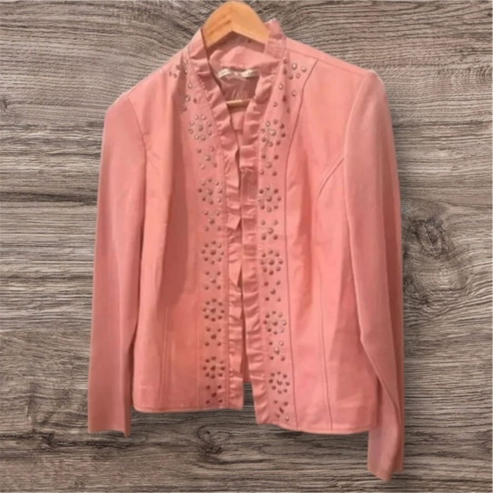 Peter Nygard‎ Leather Jacket Medium Blush Pink Full Zip